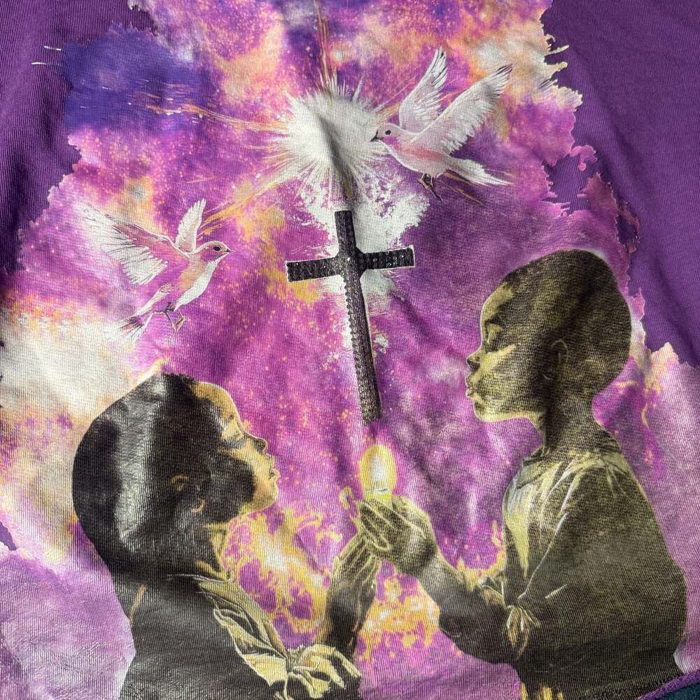 Switch Purple Tie-Dye T-Shirt with Religious Graphic